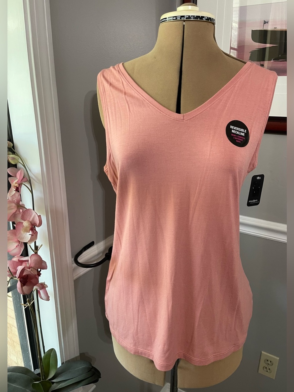 Reversible V-Neck Sleeveless Tank Top - Dusty Pink